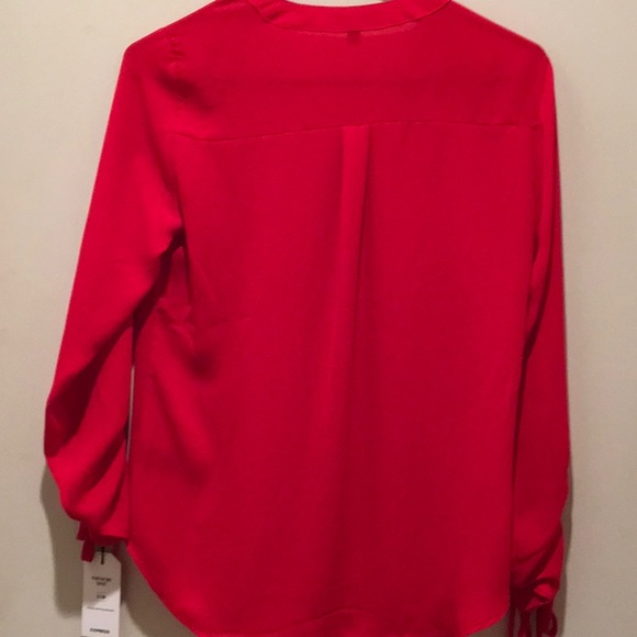 RED SILKY TOP W/GOLD 5” ZIPPER ADJ. SLEEVES,SLIM - Picture 2 of 3